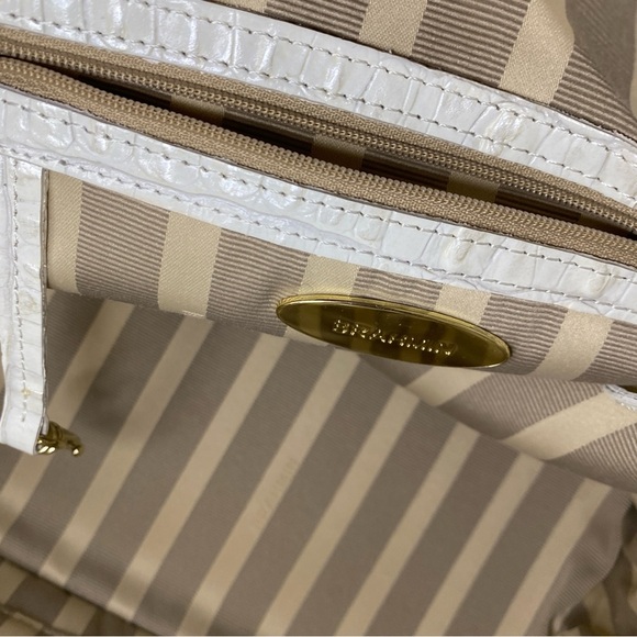 Like New & Rare Brahmin Vivian Macaroon Raffia Croc Embossed Genuine Leather Bag - Picture 13 of 16